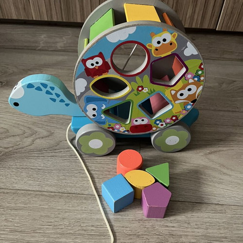 Wooden Turtle Pull Toy with Shape Sorter Like New