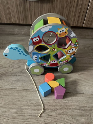 Wooden Turtle Pull Toy with Shape Sorter Like New
