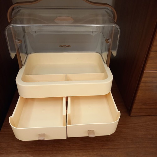 Cosmetics Organizer new with transparent cover and drawers, beige and brown