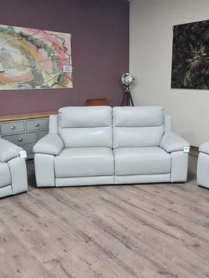 Italian gray leather sofa set Moreno three-seater and two armchairs new