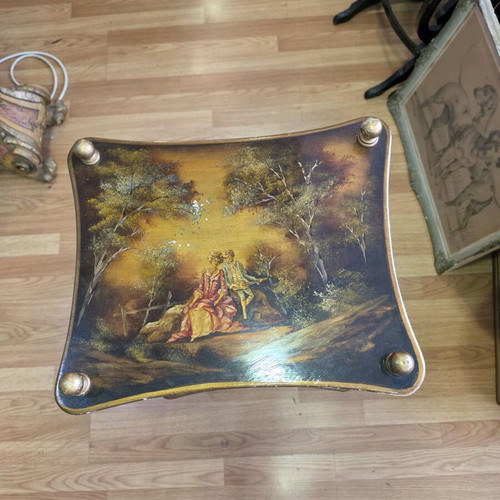 Wooden two-tier table used with hand-painted decoration