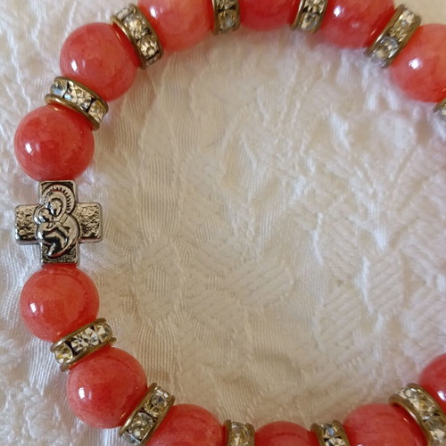 Natural coral bracelet new, red, 10 mm, elastic