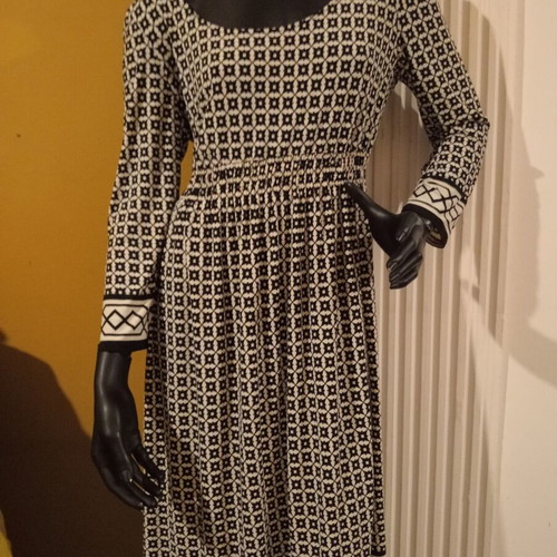 Next midi dress with elastic waist, black and white geometric pattern, UK 16 EUR 44