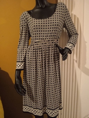 Next midi dress with elastic waist, black and white geometric pattern, UK 16 EUR 44