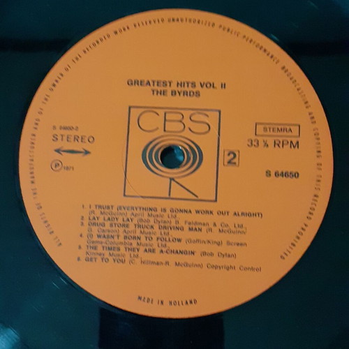 The Byrds Greatest Hits Vol 2 vinyl record used, folk