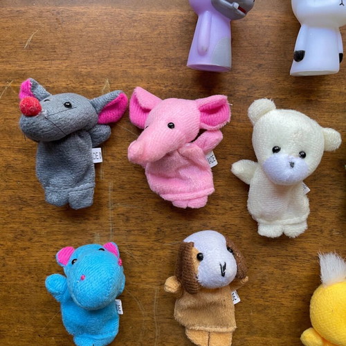 Finger puppets used, pack of 15, fabric and plastic