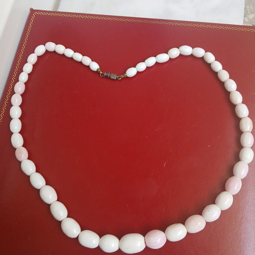 Pressed coral necklace, soft pink color, 45 cm