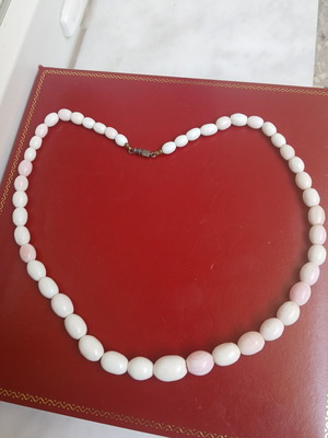 Pressed coral necklace, soft pink color, 45 cm