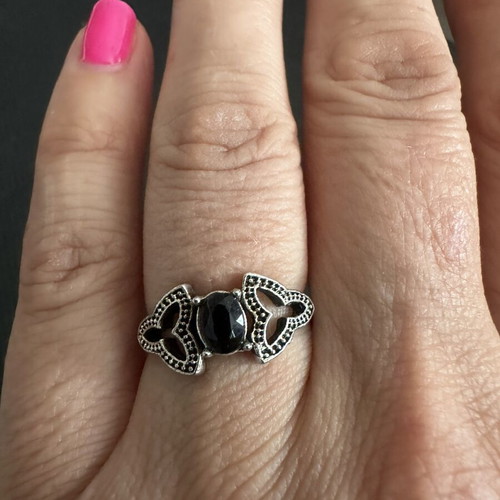 Gothic antique ring with black stone vintage design, like new