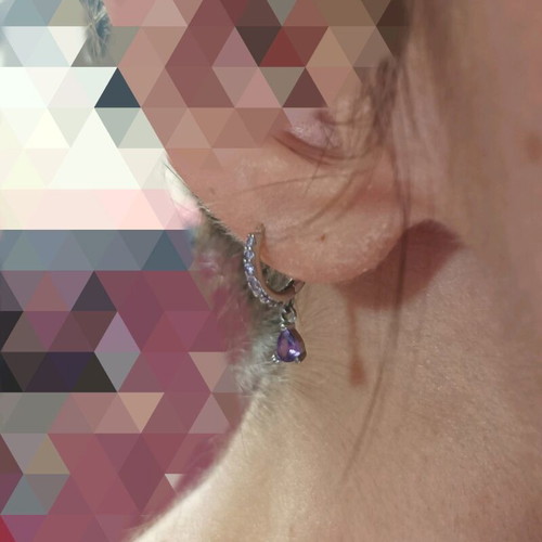 Silver S 925 earring like new with purple crystal teardrop