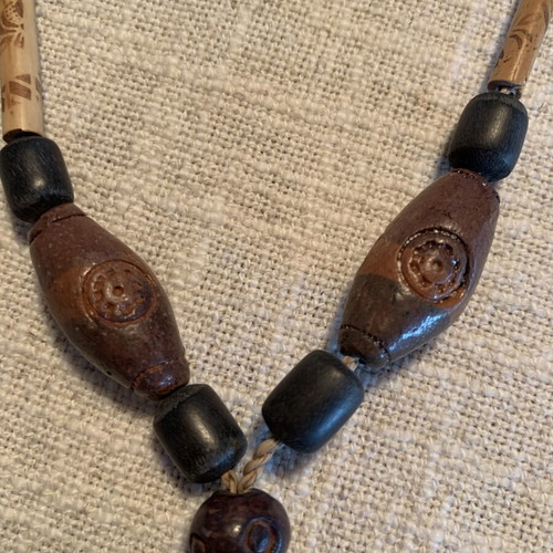 Handmade summer necklace like new, wooden beads, ceramic, stone, thread
