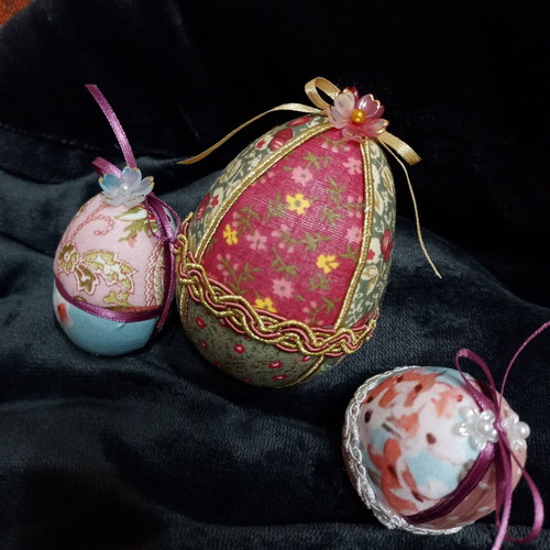 Set of 3 handmade Easter eggs printed fabric like new