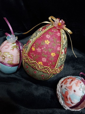 Set of 3 handmade Easter eggs printed fabric like new