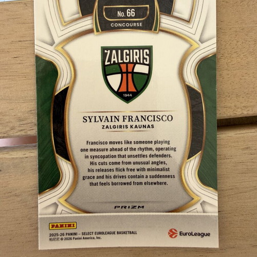 Sylvain Francisco Concourse Silver Prizm basketball card like new