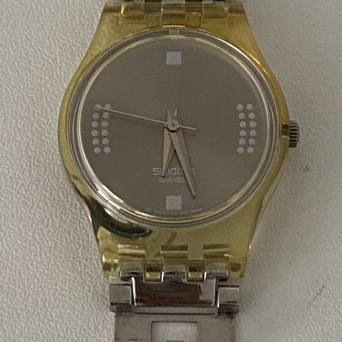 Swatch women's watch with pearl bracelet, new, beige, 16 cm