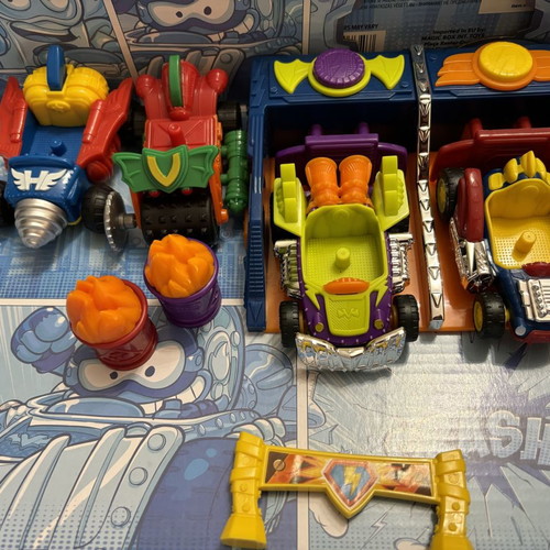 SuperThings Rivals of Kaboom used pack with 4 cars, 2 launch platforms, 3 obstacles