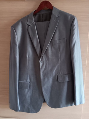 Men's suit set used, gray silver jacket and trousers