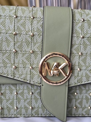 Michael Kors women's shoulder bag, green leather, 25x15x8 cm