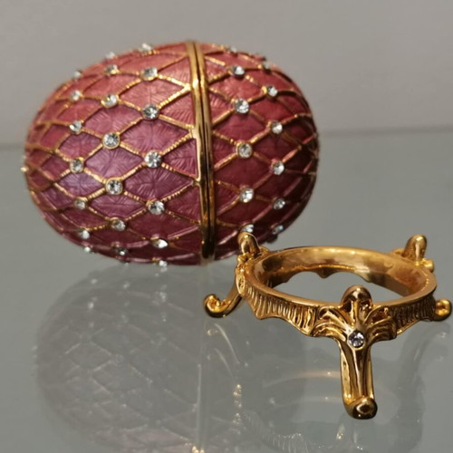 Russian style decorative egg used with stand, vintage metal enamel