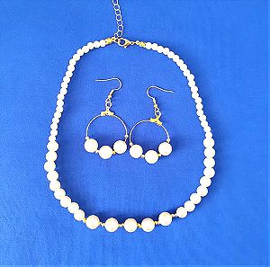 Handmade pearl beaded necklace and earings