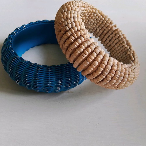 Toi&Moi wooden bracelets used, pack of 7, vintage