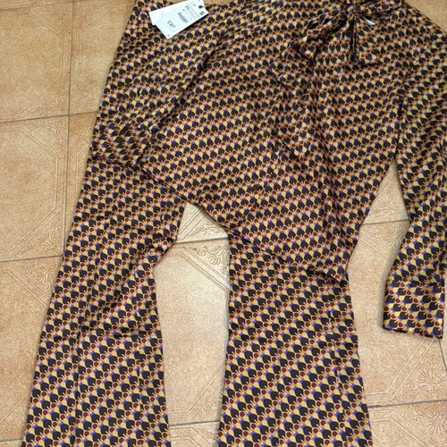 Zara printed set top and pant XS brown like new