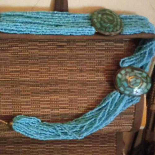 Boho belt with turquoise beads and bronze elements adjustable, new