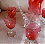  GRANTBURY κρύσταλο Γαλλλιας κανάτα 23εκ.και 7 ποτήρια 13×6εκ. κρασιου η λικέρ σε χρώμα ροζ σκούρο