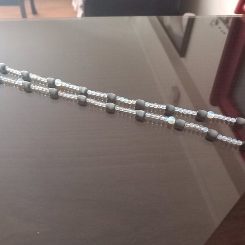 Necklace with opalites and cat's eye new, white and gray