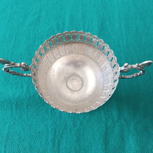 Vintage silver-plated Art Nouveau sugar bowl with blown red glass insert like new