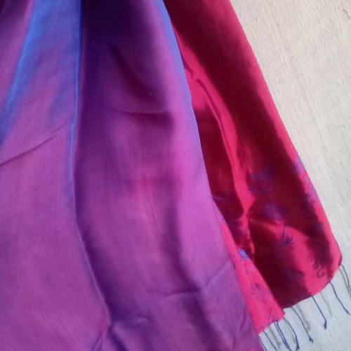 Chinese silk scarf like new, deep red and purple, 156x45cm