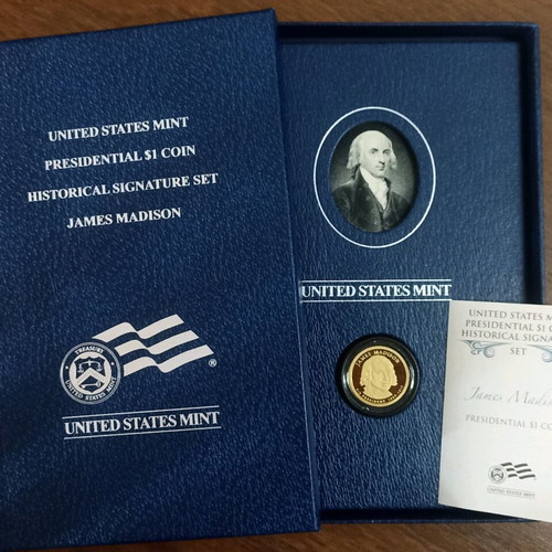 2007 USA folder with James Madison signature and 1$ Presidential Dollar proof new