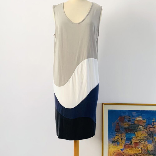 Stelios Koudounaris dress new, straight cut, black and beige, size M