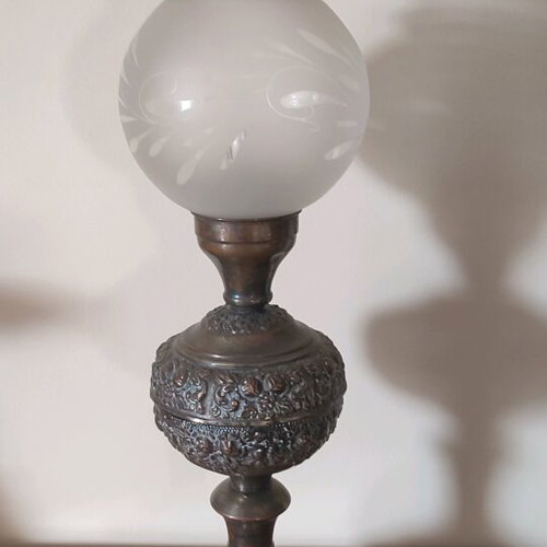 Silver-plated table lamp with glass, height 70 cm