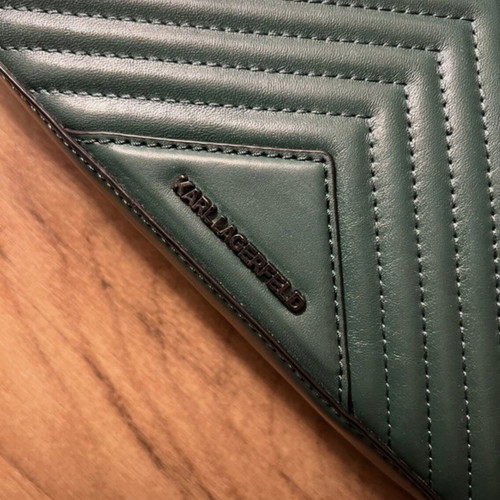 Karl Lagerfeld green quilted leather clutch bag used