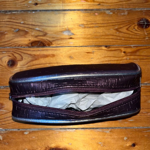 Oriflame cosmetic bag like new, brown embossed design