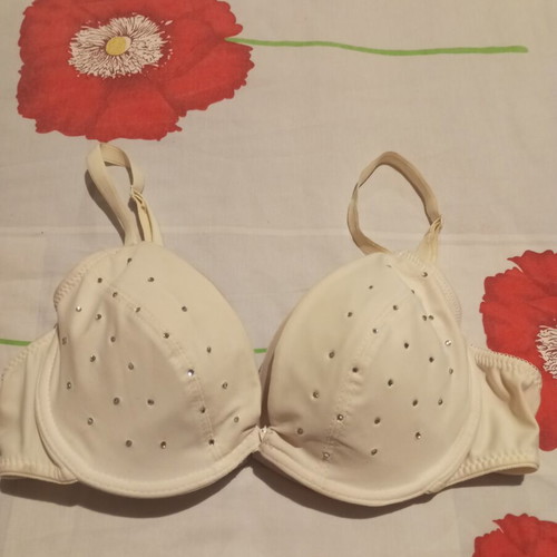 White bra with rhinestones, size 80B