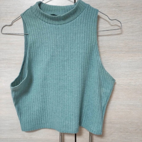Shein new - sleeveless crop top ribbed / tank top rib sleeveless turtleneck mint fitted