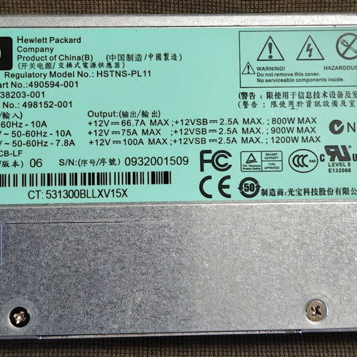 HP HSTNS-PL11 12Vdc 100A 1200W Server Power Supply like new