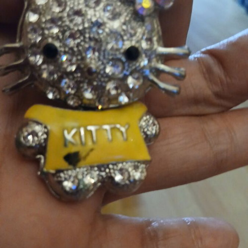 Hello Kitty pendant vintage Sanrio rhinestone used, yellow and silver