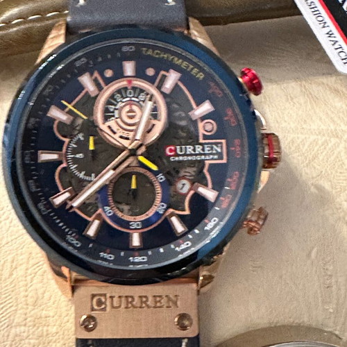 Curren men's watch new with leather strap blue and red