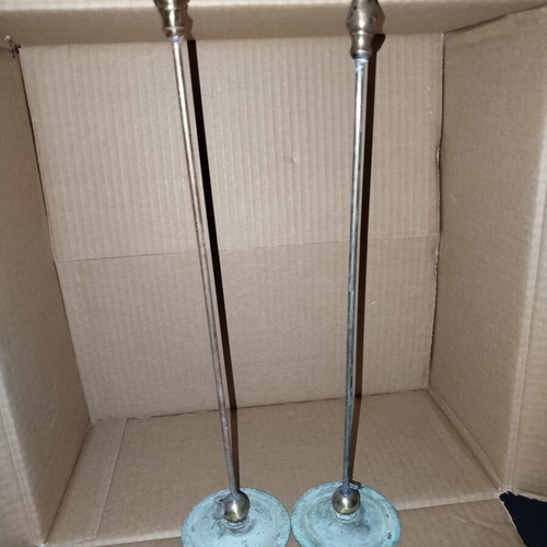Vintage tall metal candlesticks with authentic patina, like new