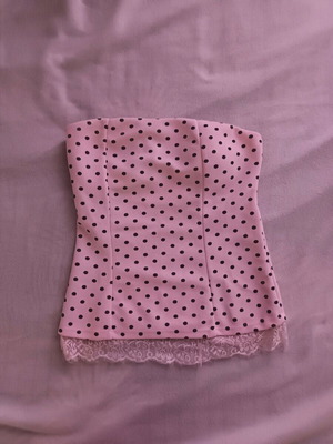 Strapless blouse pink polka dot like new with lace