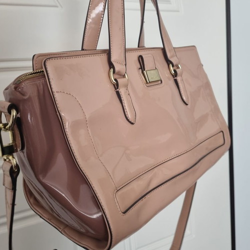 Nine West satchel bag used, nude beige with glossy finish