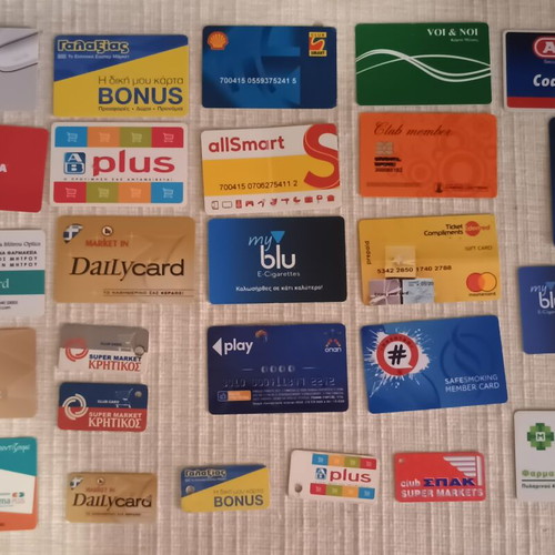 Collection of 31 plastic reward and membership cards like new