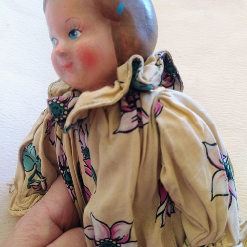 Vintage composition doll 1930s used, Art Deco style