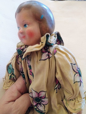 Vintage composition doll 1930s used, Art Deco style