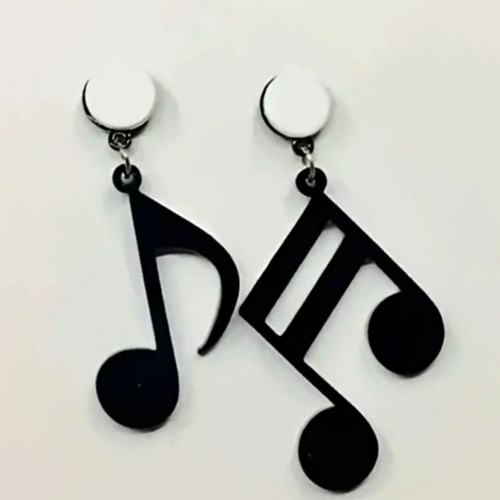 Note Earrings new, black and white dangle acrylic resin