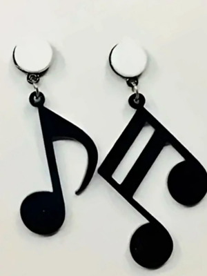 Note Earrings new, black and white dangle acrylic resin