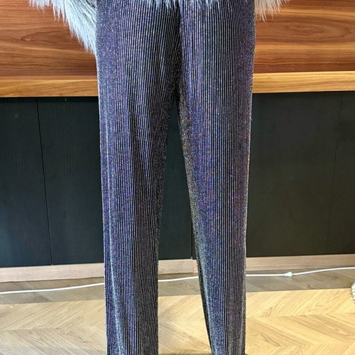 Vassia Kostara elastic pants with silver stripes, like new, one size